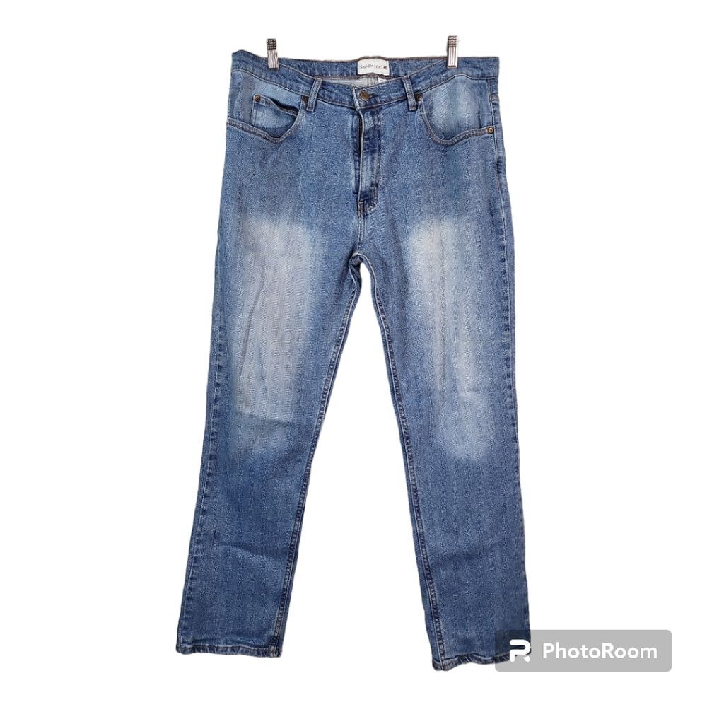 Saddlebred Distressed Blue Denim Tapered Fit Mens Size 36/30